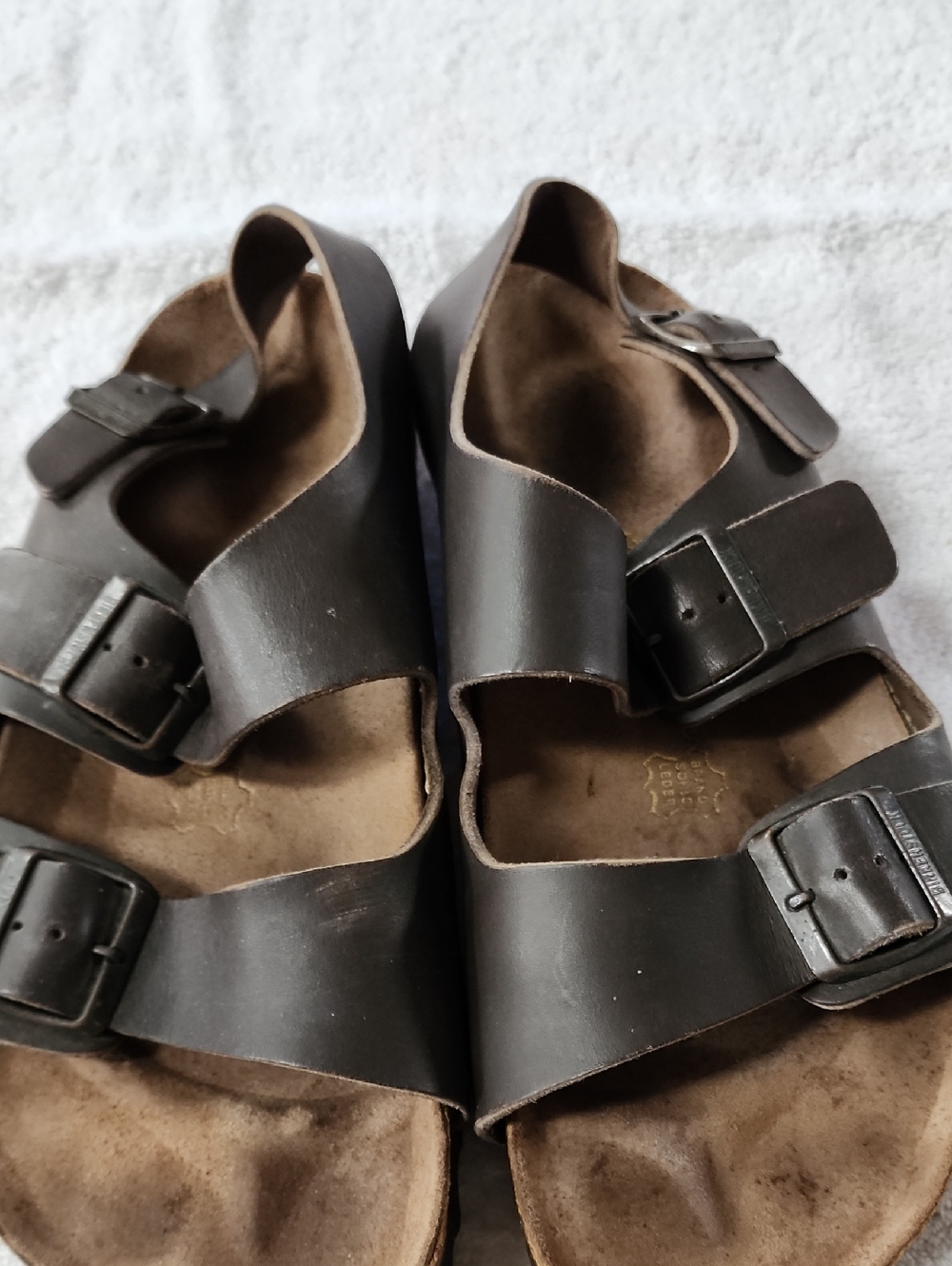 Birkenstock Men's Brown Double Strap Buckle Sandals Size 10 Preowned